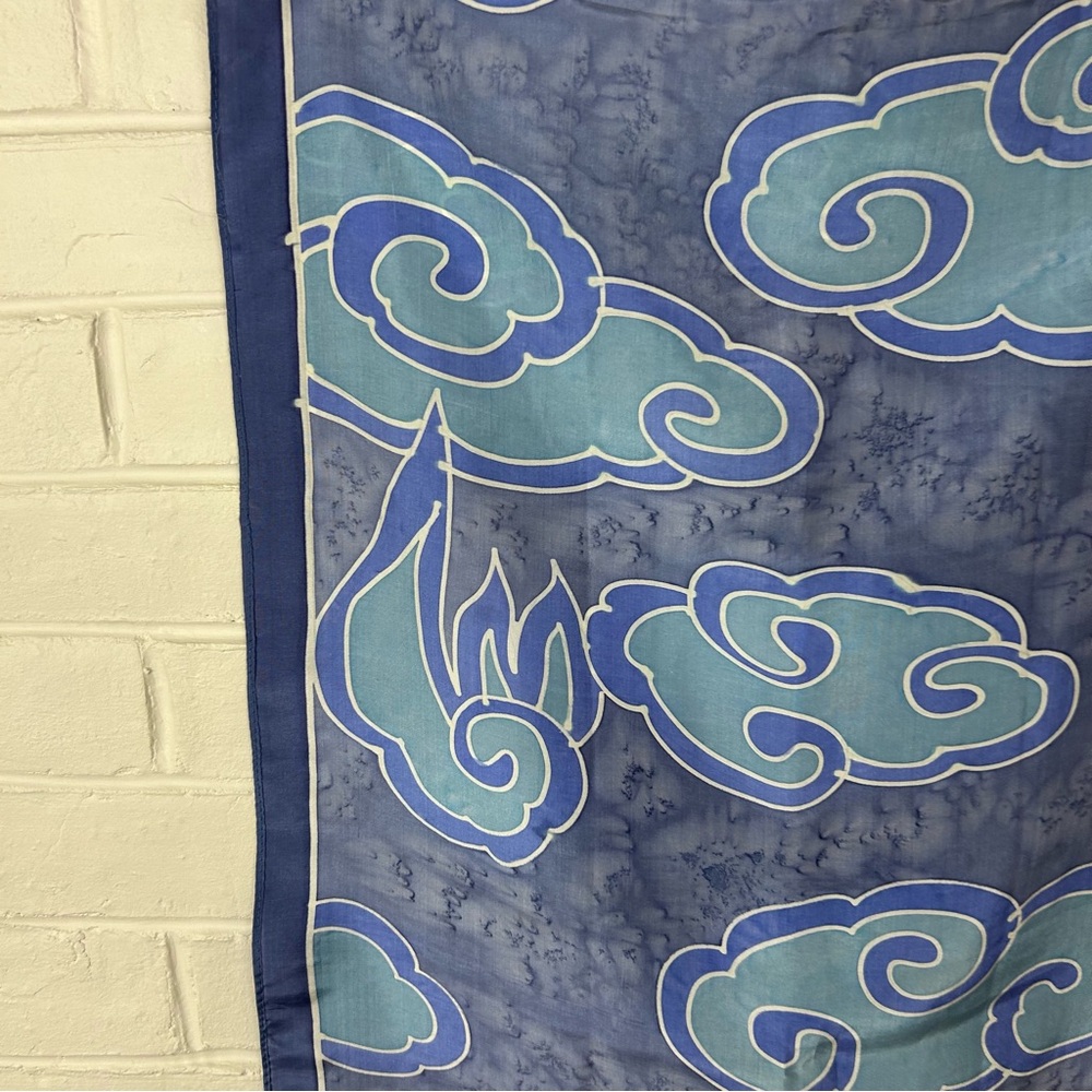 Vintage Blue Patterned Scarf - Picture 2 of 4